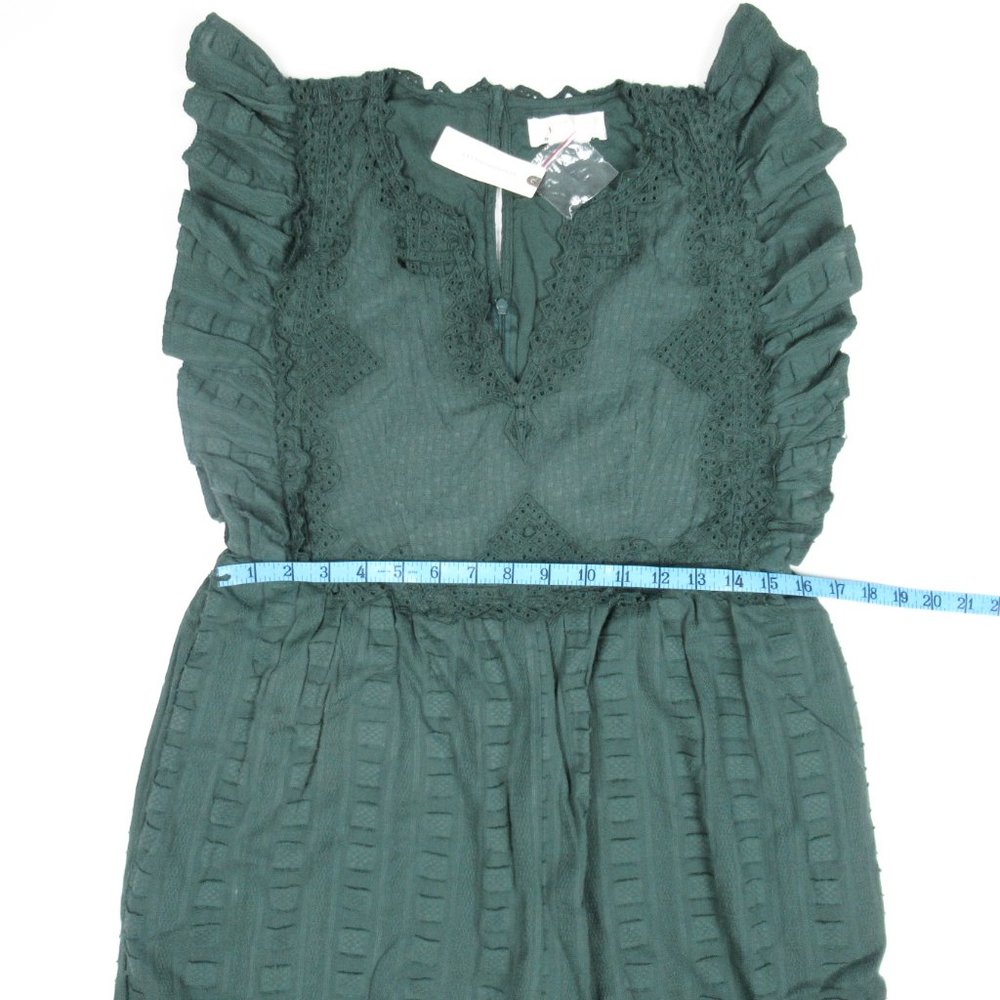 By Anthropologie Embroidered Flounce Jumpsuit Green Blue Sage XS - Picture 5 of 10